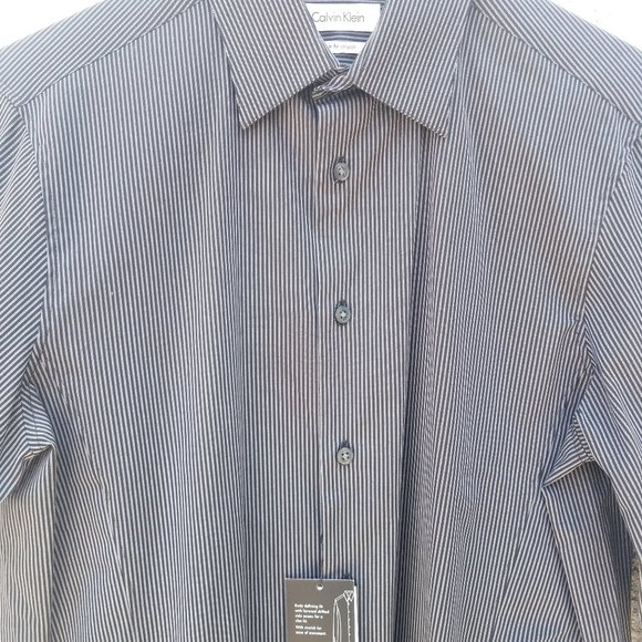 Calvin Klein Black & Grey Striped Dress Shirt - Picture 3 of 16